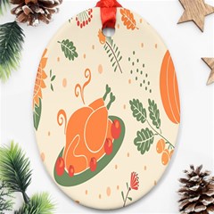 Happy Thanksgiving Chicken Bird Flower Floral Pumpkin Sunflower Ornament (oval)