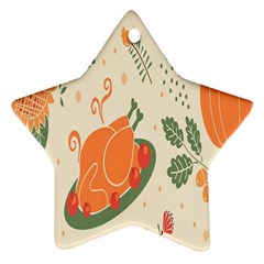 Happy Thanksgiving Chicken Bird Flower Floral Pumpkin Sunflower Ornament (star) by Mariart