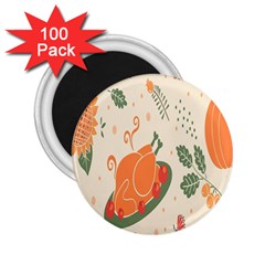 Happy Thanksgiving Chicken Bird Flower Floral Pumpkin Sunflower 2 25  Magnets (100 Pack)  by Mariart