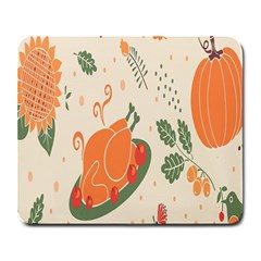 Happy Thanksgiving Chicken Bird Flower Floral Pumpkin Sunflower Large Mousepads by Mariart