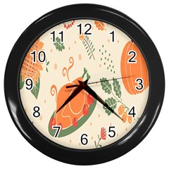 Happy Thanksgiving Chicken Bird Flower Floral Pumpkin Sunflower Wall Clocks (black)