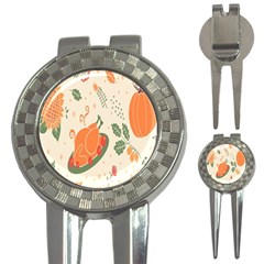 Happy Thanksgiving Chicken Bird Flower Floral Pumpkin Sunflower 3-in-1 Golf Divots by Mariart