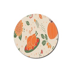 Happy Thanksgiving Chicken Bird Flower Floral Pumpkin Sunflower Rubber Coaster (round) 