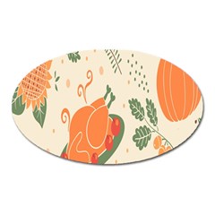 Happy Thanksgiving Chicken Bird Flower Floral Pumpkin Sunflower Oval Magnet by Mariart