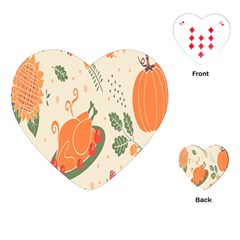 Happy Thanksgiving Chicken Bird Flower Floral Pumpkin Sunflower Playing Cards (heart)  by Mariart