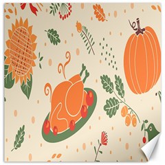 Happy Thanksgiving Chicken Bird Flower Floral Pumpkin Sunflower Canvas 20  X 20  