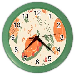 Happy Thanksgiving Chicken Bird Flower Floral Pumpkin Sunflower Color Wall Clocks