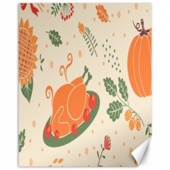 Happy Thanksgiving Chicken Bird Flower Floral Pumpkin Sunflower Canvas 11  X 14   by Mariart