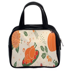 Happy Thanksgiving Chicken Bird Flower Floral Pumpkin Sunflower Classic Handbags (2 Sides) by Mariart