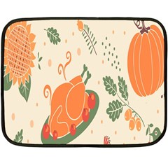 Happy Thanksgiving Chicken Bird Flower Floral Pumpkin Sunflower Fleece Blanket (mini) by Mariart