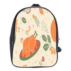 Happy Thanksgiving Chicken Bird Flower Floral Pumpkin Sunflower School Bag (large) by Mariart