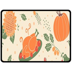 Happy Thanksgiving Chicken Bird Flower Floral Pumpkin Sunflower Fleece Blanket (large)  by Mariart