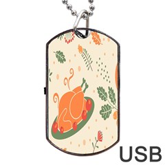 Happy Thanksgiving Chicken Bird Flower Floral Pumpkin Sunflower Dog Tag Usb Flash (one Side) by Mariart