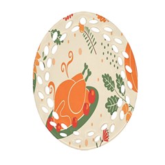 Happy Thanksgiving Chicken Bird Flower Floral Pumpkin Sunflower Ornament (oval Filigree) by Mariart