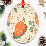 Happy Thanksgiving Chicken Bird Flower Floral Pumpkin Sunflower Ornament (Oval Filigree) Front