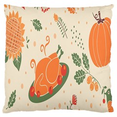 Happy Thanksgiving Chicken Bird Flower Floral Pumpkin Sunflower Large Cushion Case (two Sides) by Mariart