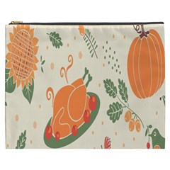 Happy Thanksgiving Chicken Bird Flower Floral Pumpkin Sunflower Cosmetic Bag (xxxl)  by Mariart