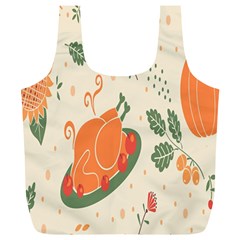 Happy Thanksgiving Chicken Bird Flower Floral Pumpkin Sunflower Full Print Recycle Bags (l)  by Mariart