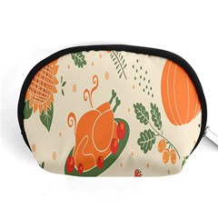 Happy Thanksgiving Chicken Bird Flower Floral Pumpkin Sunflower Accessory Pouches (medium)  by Mariart