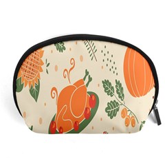 Happy Thanksgiving Chicken Bird Flower Floral Pumpkin Sunflower Accessory Pouches (large)  by Mariart