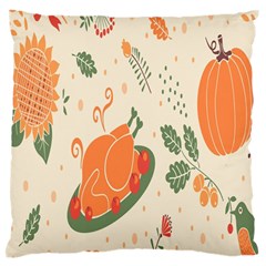 Happy Thanksgiving Chicken Bird Flower Floral Pumpkin Sunflower Standard Flano Cushion Case (two Sides) by Mariart