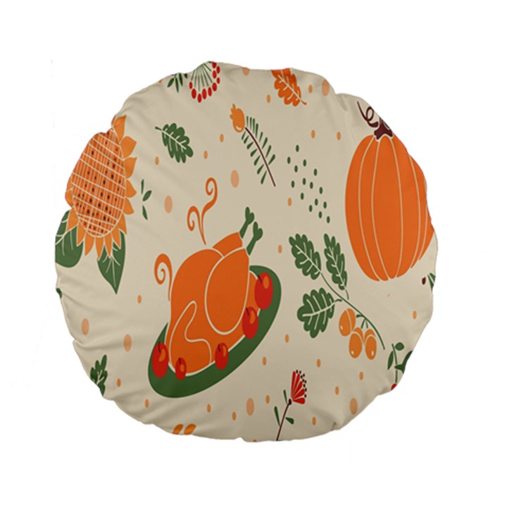 Happy Thanksgiving Chicken Bird Flower Floral Pumpkin Sunflower Standard 15  Premium Flano Round Cushions