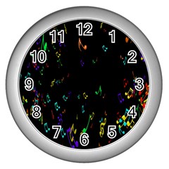 Colorful Music Notes Rainbow Wall Clocks (silver)  by Mariart