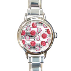 Fruit Patterns Bouffants Broken Hearts Dragon Polka Dots Red Black Round Italian Charm Watch by Mariart