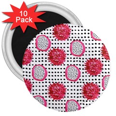 Fruit Patterns Bouffants Broken Hearts Dragon Polka Dots Red Black 3  Magnets (10 Pack)  by Mariart