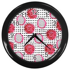 Fruit Patterns Bouffants Broken Hearts Dragon Polka Dots Red Black Wall Clocks (black) by Mariart