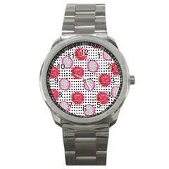 Fruit Patterns Bouffants Broken Hearts Dragon Polka Dots Red Black Sport Metal Watch by Mariart