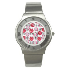 Fruit Patterns Bouffants Broken Hearts Dragon Polka Dots Red Black Stainless Steel Watch by Mariart