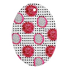 Fruit Patterns Bouffants Broken Hearts Dragon Polka Dots Red Black Oval Ornament (two Sides) by Mariart