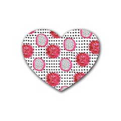 Fruit Patterns Bouffants Broken Hearts Dragon Polka Dots Red Black Rubber Coaster (heart)  by Mariart