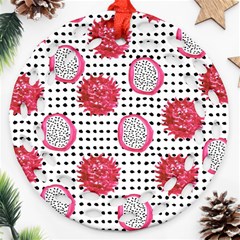 Fruit Patterns Bouffants Broken Hearts Dragon Polka Dots Red Black Round Filigree Ornament (two Sides) by Mariart