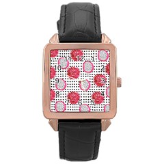 Fruit Patterns Bouffants Broken Hearts Dragon Polka Dots Red Black Rose Gold Leather Watch  by Mariart