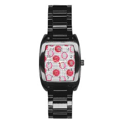 Fruit Patterns Bouffants Broken Hearts Dragon Polka Dots Red Black Stainless Steel Barrel Watch by Mariart