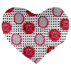 Fruit Patterns Bouffants Broken Hearts Dragon Polka Dots Red Black Large 19  Premium Flano Heart Shape Cushions by Mariart