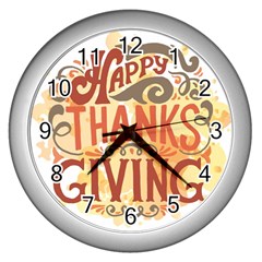 Happy Thanksgiving Sign Wall Clocks (silver)  by Mariart