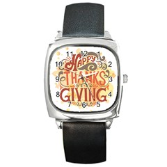 Happy Thanksgiving Sign Square Metal Watch