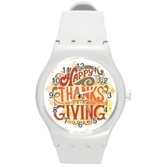 Happy Thanksgiving Sign Round Plastic Sport Watch (m)