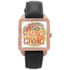 Happy Thanksgiving Sign Rose Gold Leather Watch 