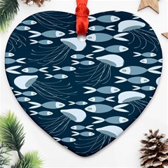 Jellyfish Fish Cartoon Sea Seaworld Ornament (heart)