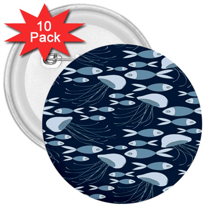 Jellyfish Fish Cartoon Sea Seaworld 3  Buttons (10 pack) 