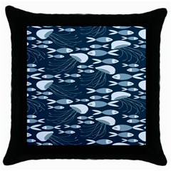 Jellyfish Fish Cartoon Sea Seaworld Throw Pillow Case (black)