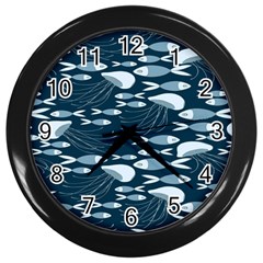 Jellyfish Fish Cartoon Sea Seaworld Wall Clocks (black) by Mariart