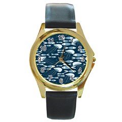 Jellyfish Fish Cartoon Sea Seaworld Round Gold Metal Watch