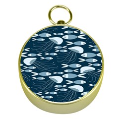 Jellyfish Fish Cartoon Sea Seaworld Gold Compasses by Mariart