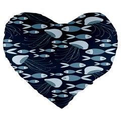 Jellyfish Fish Cartoon Sea Seaworld Large 19  Premium Flano Heart Shape Cushions by Mariart