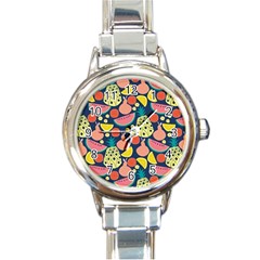 Fruit Pineapple Watermelon Orange Tomato Fruits Round Italian Charm Watch by Mariart